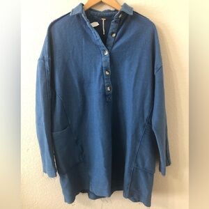 NWOT Free People Willow Polo Shirt in Rinsed Cobalt - Size XS
